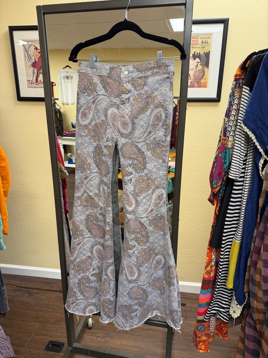 We The Free Denim - We The Free Paisley Flare Jeans in Light Gray, Pink and Tan
